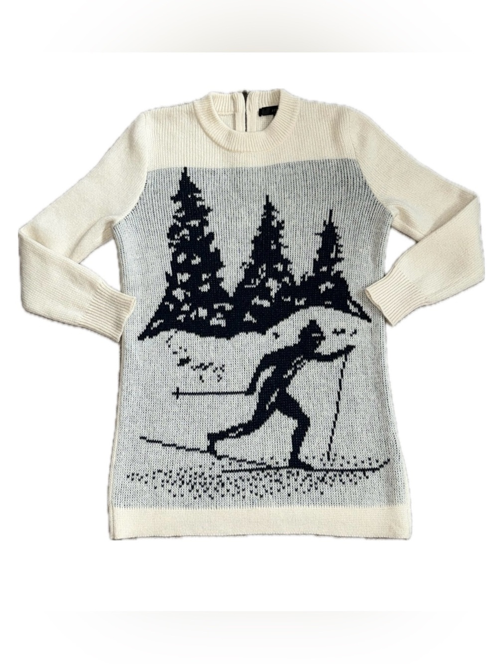 J.CREW Women’s 100% Wool Skier Intarsia Après Ski Back Zip Sweater | Size S
